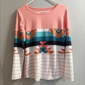 Women's Pink and Multicolor Patterned Top